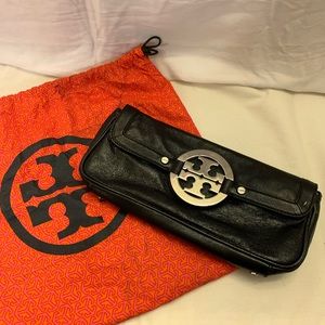 Tory Burch black leather clutch wristlet